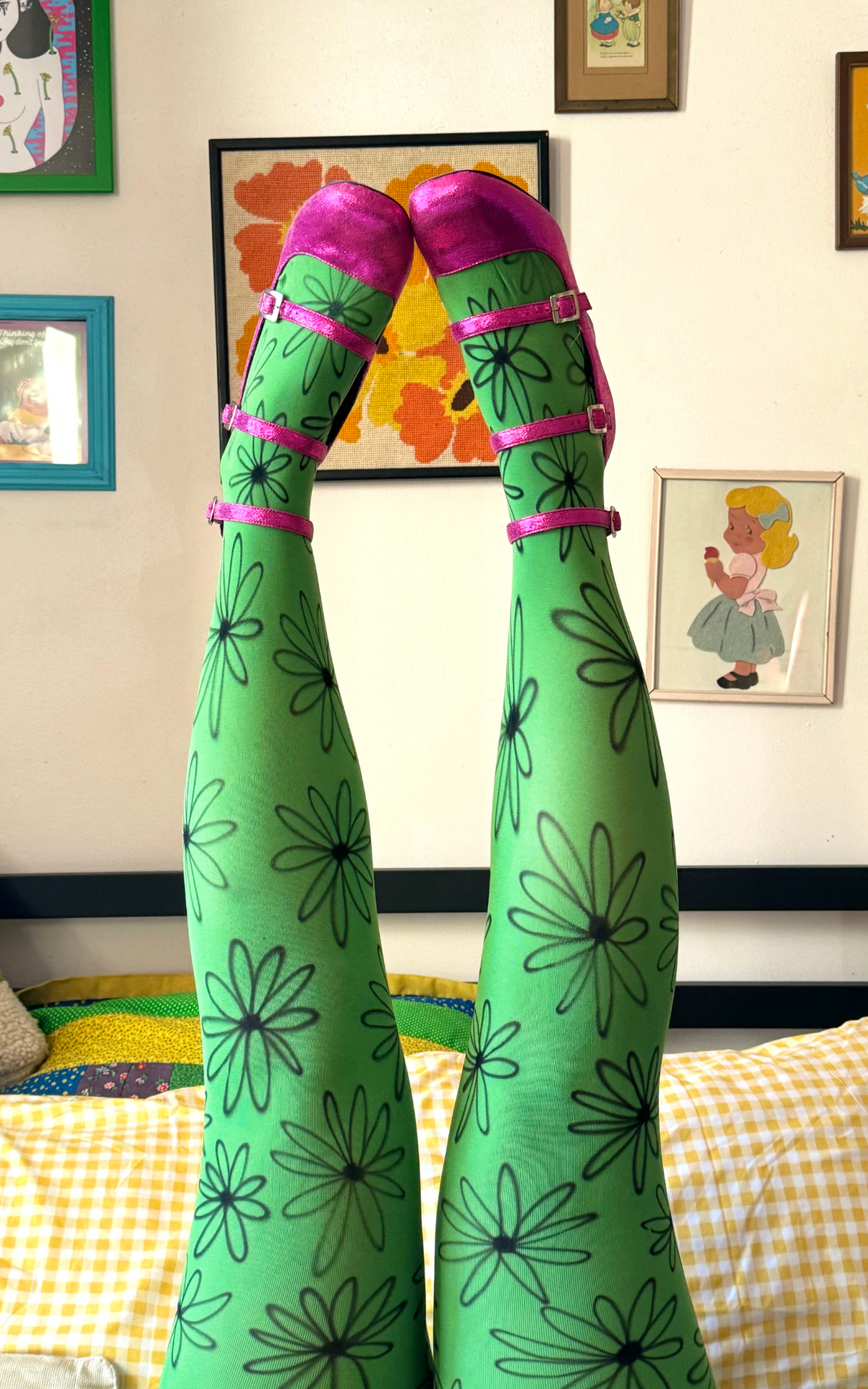 Green Daisy Doodle Tights